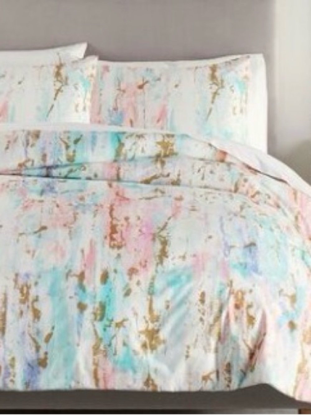Pottery Barn Teen Pastel Watercolor Duvet Cover with Gold Accents